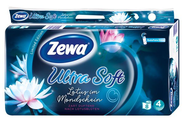 Zewa Ultra Soft Lotus im Mondschein ist ab sofort bis Februar 2020 in 2 Packungsgrößen erhältlich. (Bildquelle: Essity)