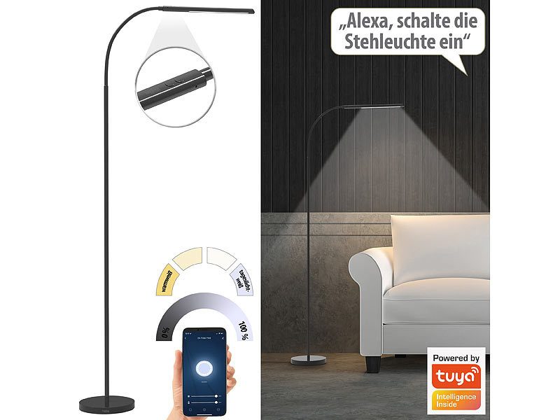 Luminea Home Control Smarte WLAN-Stehleuchte