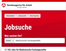 Aktuell (März 2022) gibt es über 17 Tsd freie Stellen für Medizinische Fachangestellte (Bildquelle: Screenshot: arbeitsagentur.de (16.03.2022))