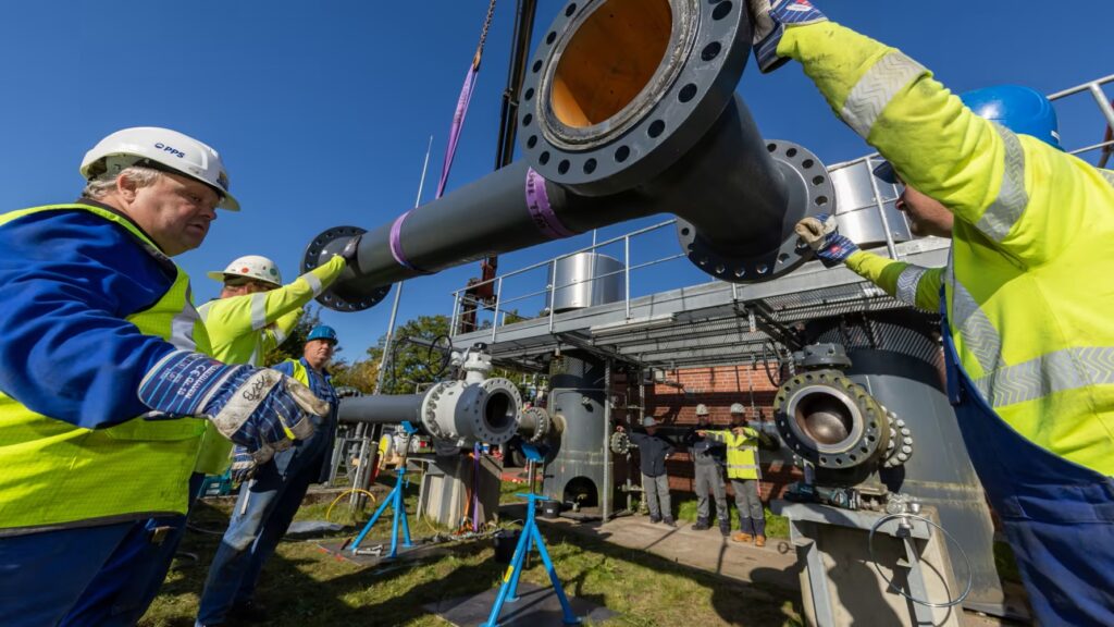 Neue Rohrleitung in der Gasübernahmestation in Klein Offenseth. Foto: SH Netz