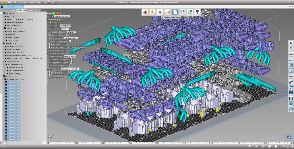 Die 4D_Additive Software verfügt über effiziente 3D-Nesting-Funktionen (Bildquelle: CoreTechnologie GmbH)