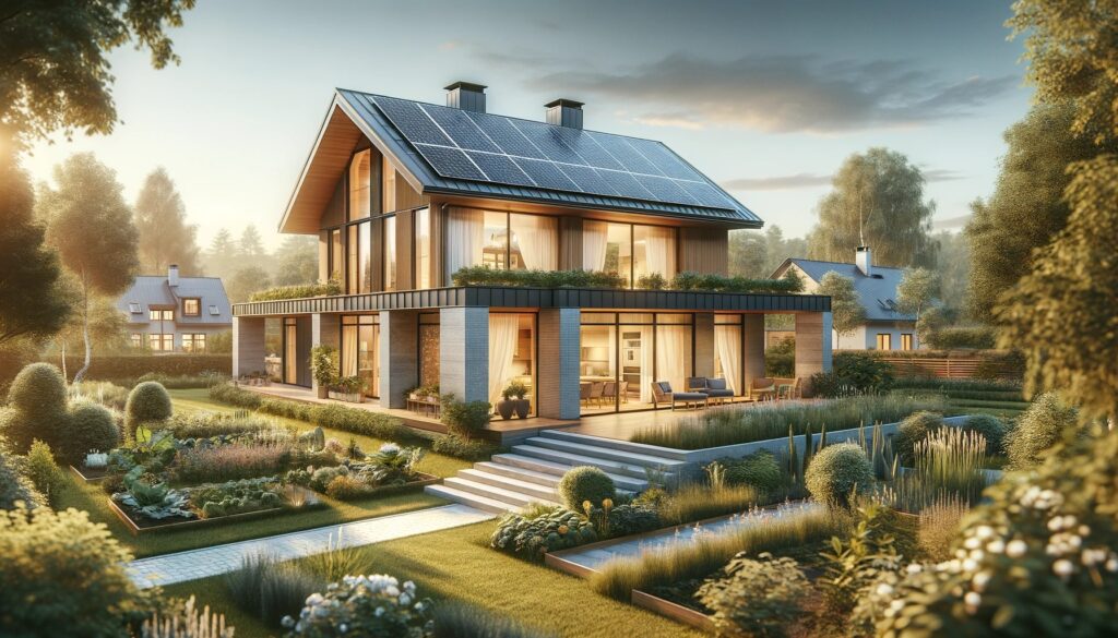 Prompt: Haus modern mit Solar -  Bild Quelle: ChatGPT DallE3 (Bildquelle: ChatGPT4 DALLE3)