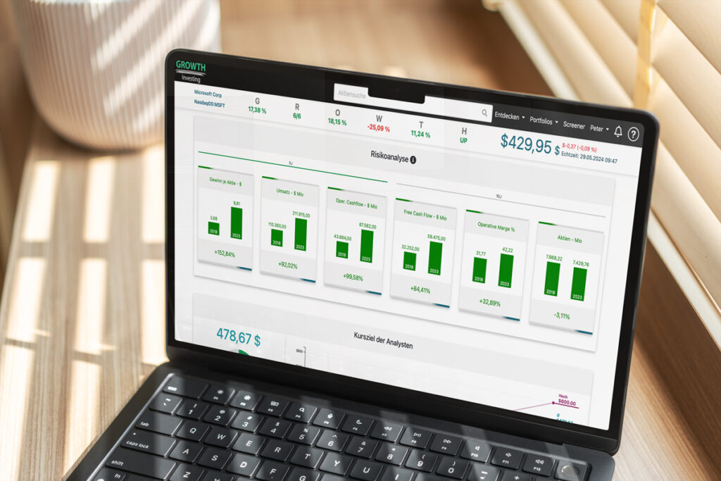 Graphische Risikoanalyse auf der Aktienanalyse-Software von Growth Investing (Die Bildrechte liegen bei dem Verfasser der Mitteilung.)