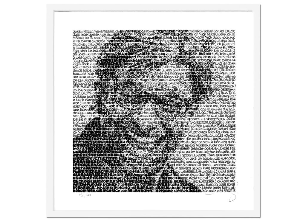 SAXA Serigrafie "Jürgen Klopp" Wortmalerei auf Büttenpapier (Die Bildrechte liegen bei dem Verfasser der Mitteilung.)