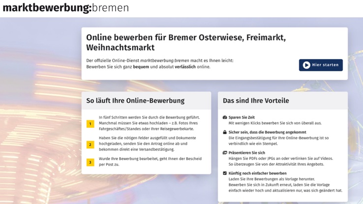 Bremen ermöglicht mit cit intelliForm die Online-Marktbewerbung (Die Bildrechte liegen bei dem Verfasser der Mitteilung.)