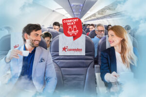 Ganz bequem in den Urlaub fliegen: Bei Corendon Airlines lassen sich freie Nachbarsitze dazubuchen (Die Bildrechte liegen bei dem Verfasser der Mitteilung.)