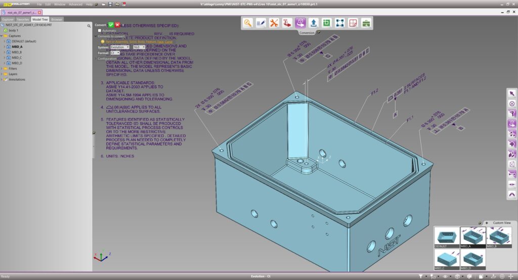 Konvertierung von 3D-Modellen mit 3D-Bemaßungen aus verschiedenen CAD-Formaten in ein PDF (Bildquelle: CoreTechnologie GmbH)