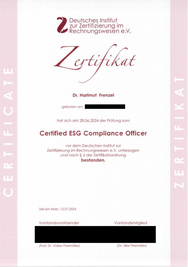 Zertifikat "Certified ESG Compliance Officer"