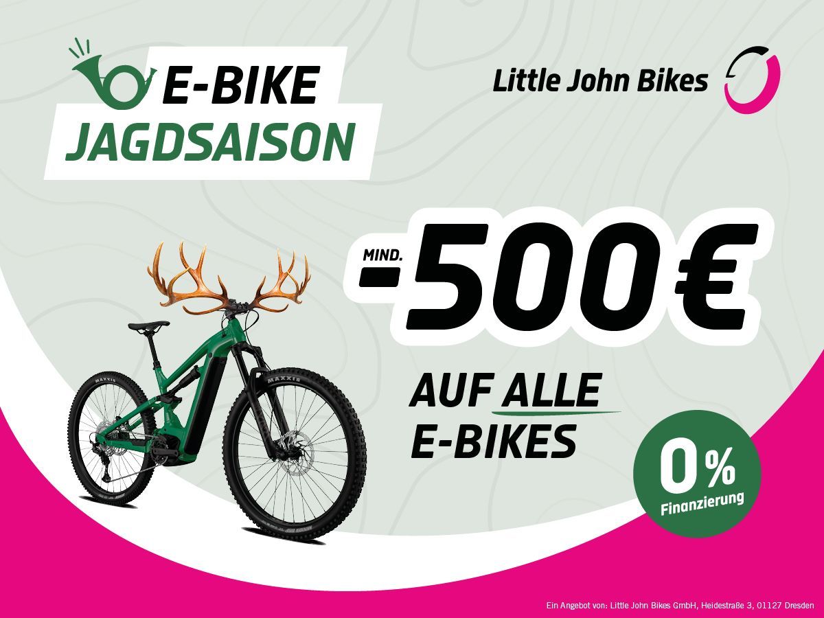 E-Bike Jagdsaison bei Little John Bikes: mind. -500 € auf alle E-Bikes (© Little John Bikes GmbH)