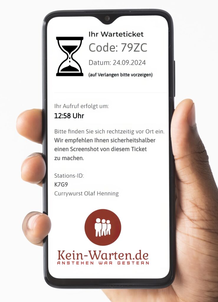 Ein Online-Warteticket auf dem Smartphone (Die Bildrechte liegen bei dem Verfasser der Mitteilung.)