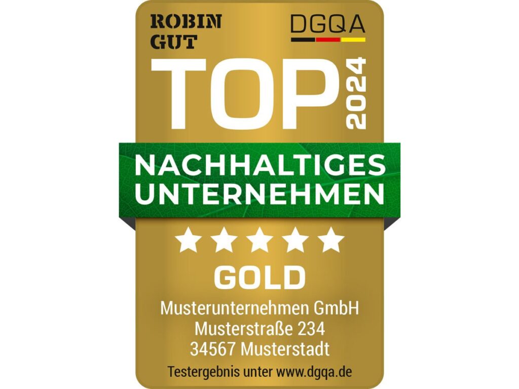 Das ROBIN GUT Nachhaltigkeitssiegel in "GOLD". (© DGQA-Deutsche Gesellschaft für Qualitätsanalysen mbH)