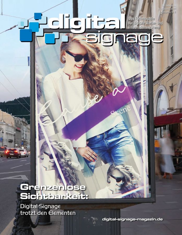 Die neue digital signage-Ausgabe thematisiert unter anderem Bildschirme im Außenbereich. (© Sharp NEC Display Solutions Europe)